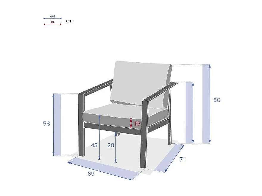 Pavane Sillón Exterior 69 cm Acero Epoxi Blanco Beige, Cojines Poliéster