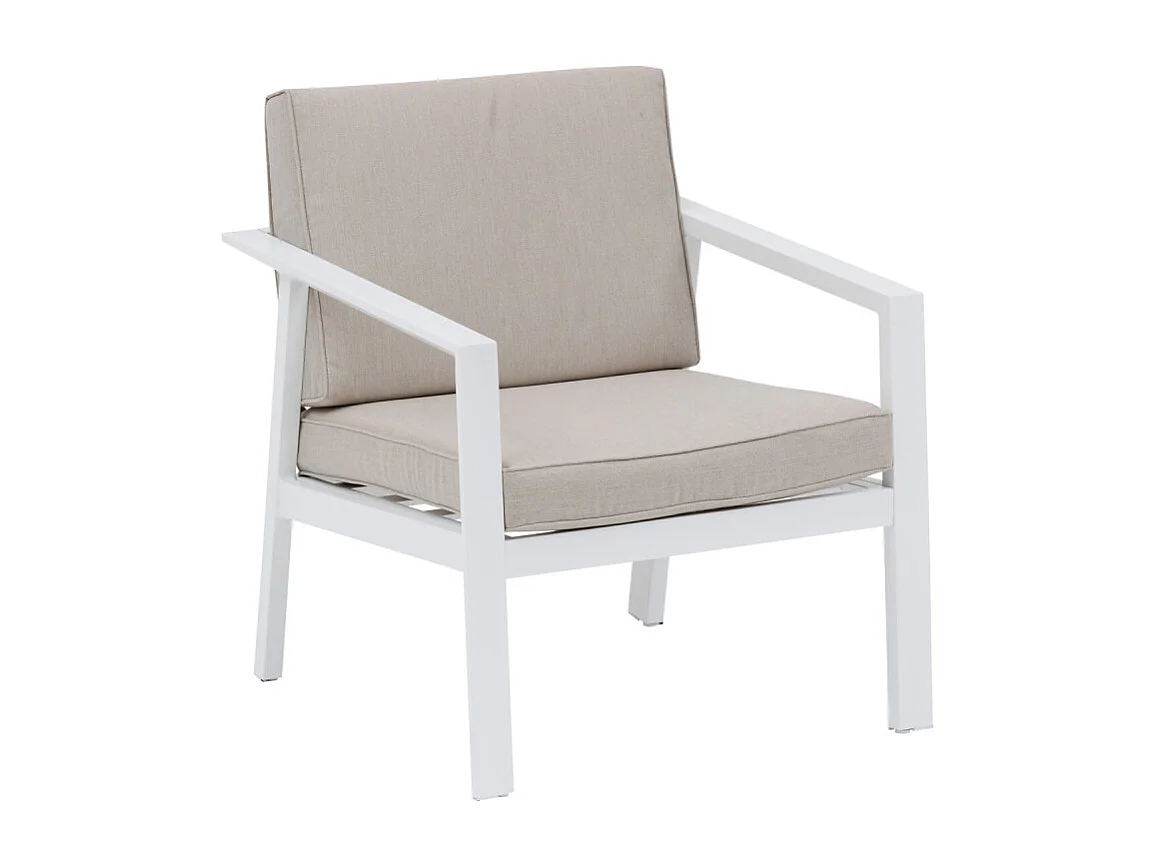 Pavane Sillón Exterior 69 cm Acero Epoxi Blanco Beige, Cojines Poliéster
