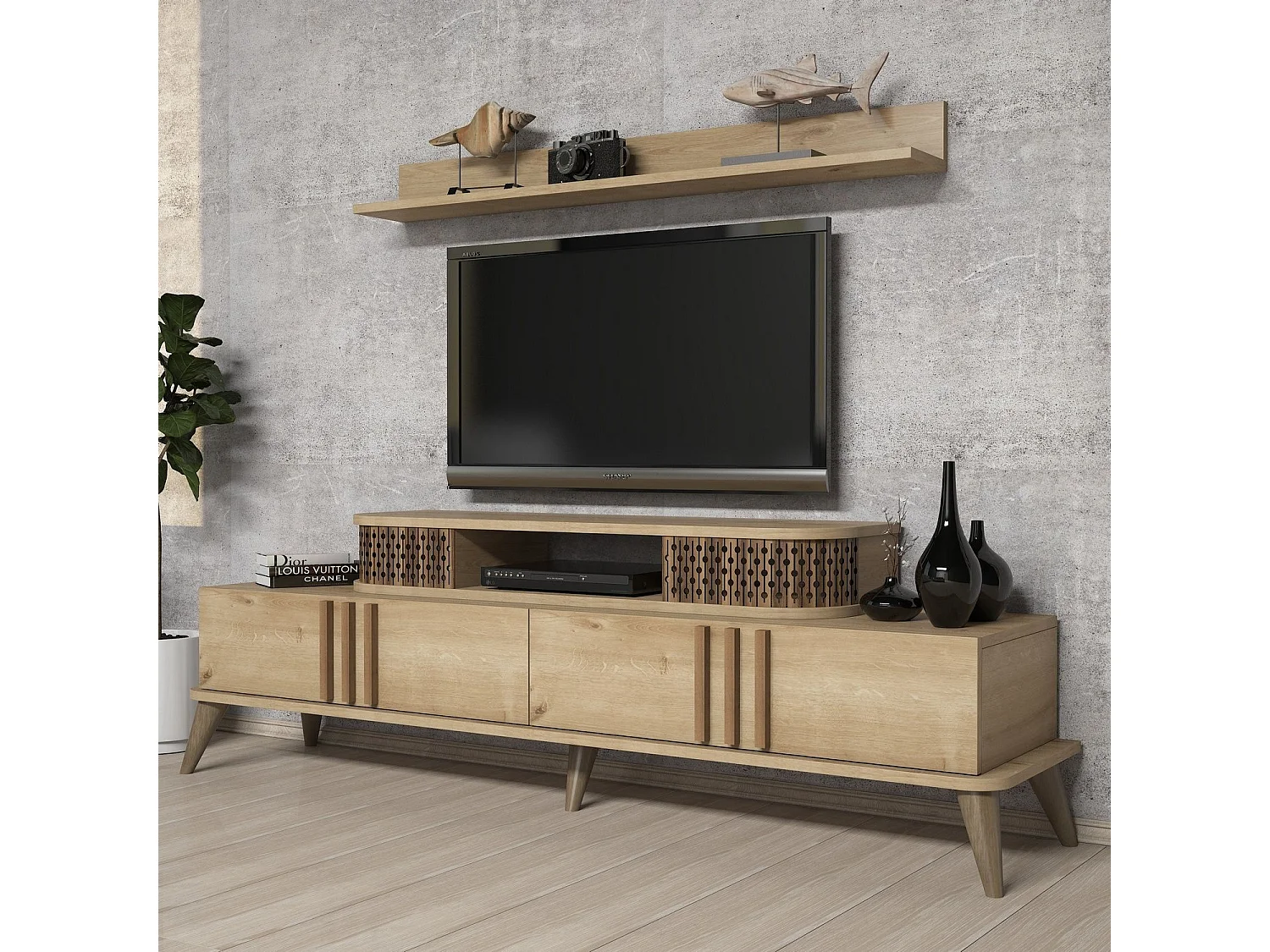 Mueble de TV moderno – 168 cm – Color roble – Material melamina
