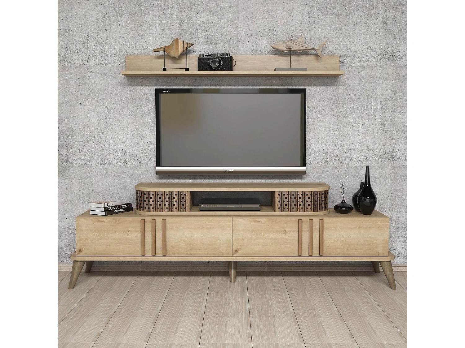 Mueble de TV moderno – 168 cm – Color roble – Material melamina