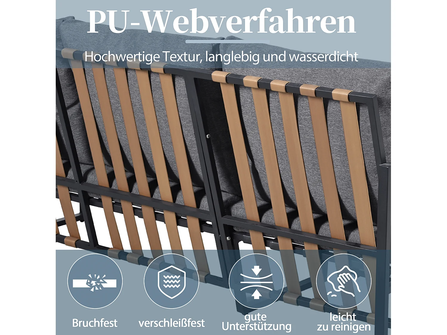 Conjunto de mobiliário de jardim modular de 5 lugares em aço galvanizado: 1 sofá de 3 lugares + 2 cadeirões + mesa de centro retangular - Cinza