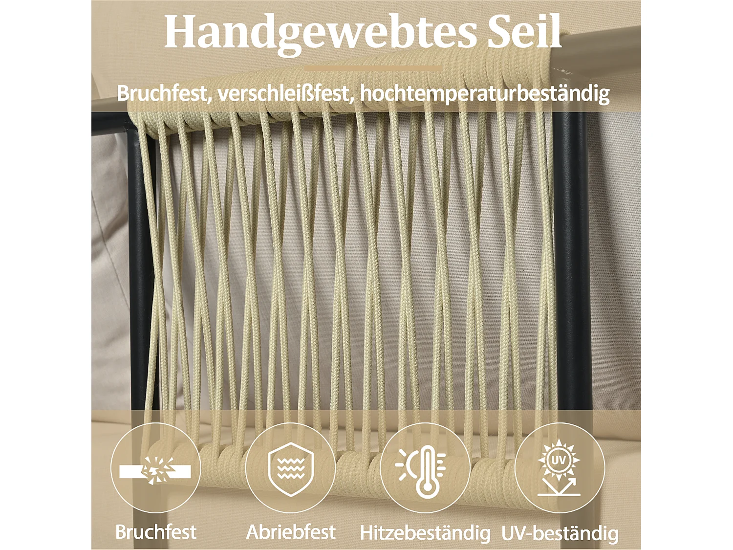 Modulaire tuinset voor 6 personen in gegalvaniseerd staal: 1 2-zitsbank + 1 2-zitsbank + 1 kruk + 1 vierkante salontafel - Beige