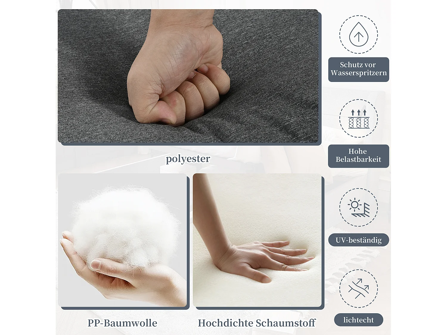 Conjunto de mobiliário de jardim modular de 4 lugares em aço galvanizado: 1 sofá de 3 lugares + 1 banco + 1 mesa de centro redonda - Cinza