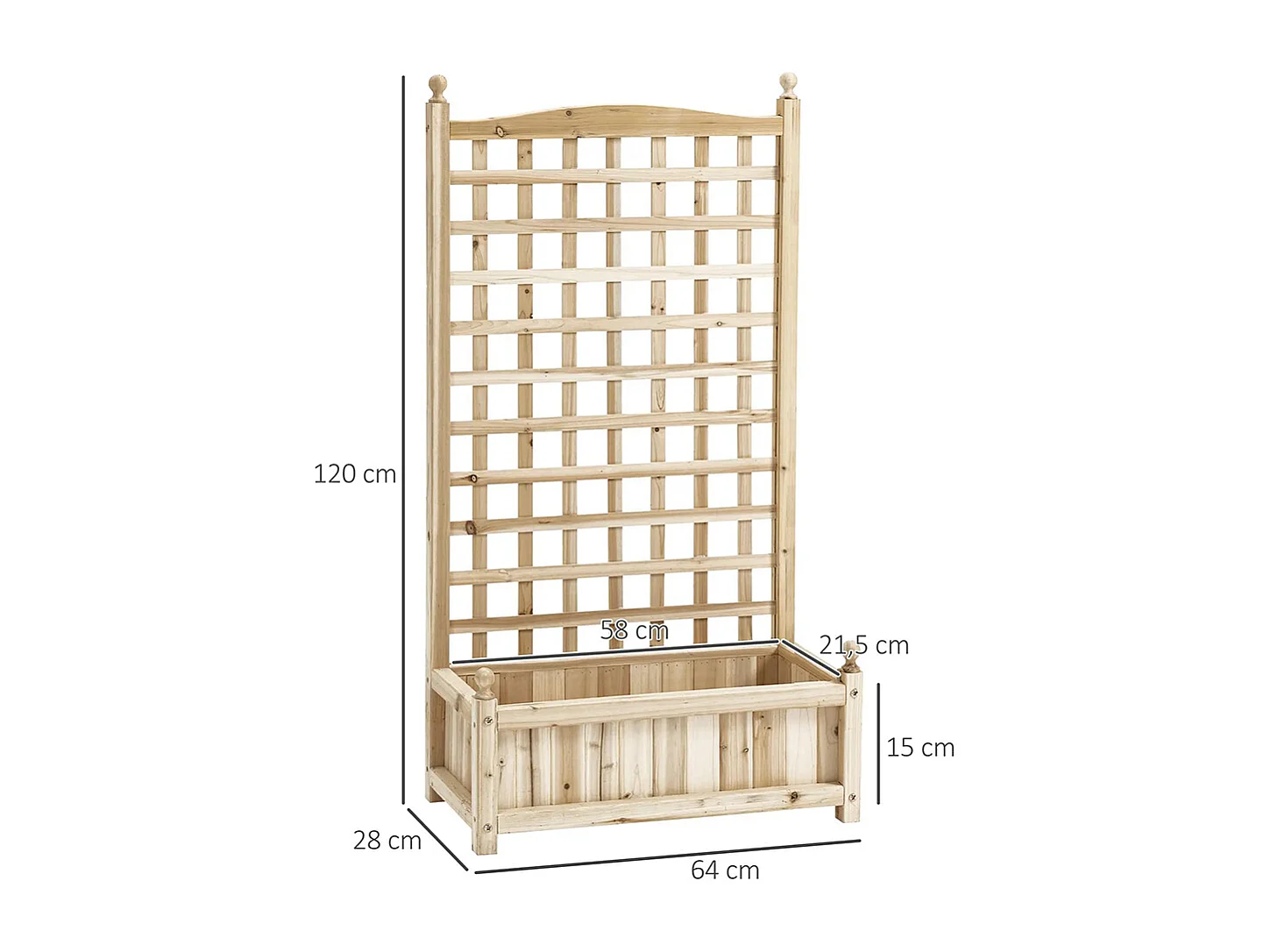 Plantenbak met latwerk,Klimplant,Hout,Natuurlijk,64 x 28 x 120 cm