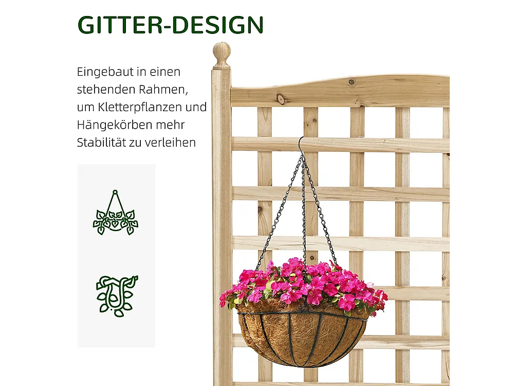 Plantenbak met latwerk,Klimplant,Hout,Natuurlijk,64 x 28 x 120 cm