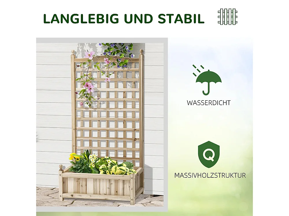 Plantenbak met latwerk,Klimplant,Hout,Natuurlijk,64 x 28 x 120 cm