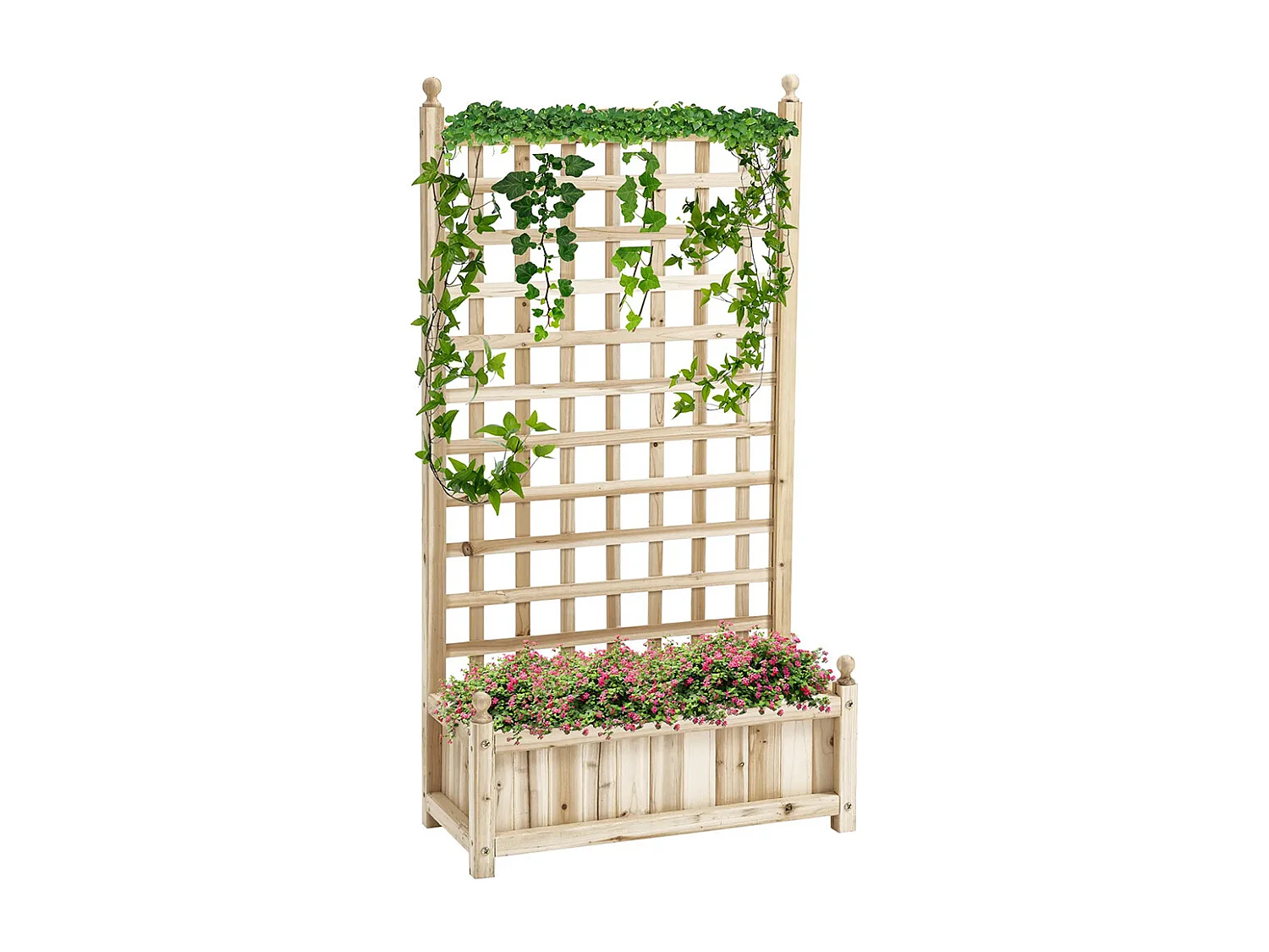 Jardinière avec treillis,Bac à plantes grimpantes,Bois,Naturel,64 x 28 x 120 cm