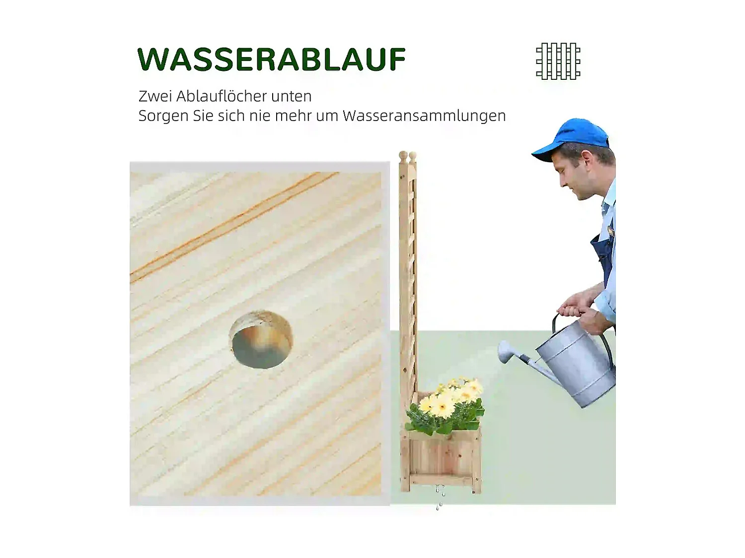 Jardinière avec treillis,Bac à plantes grimpantes,Bois,Naturel,64 x 28 x 120 cm