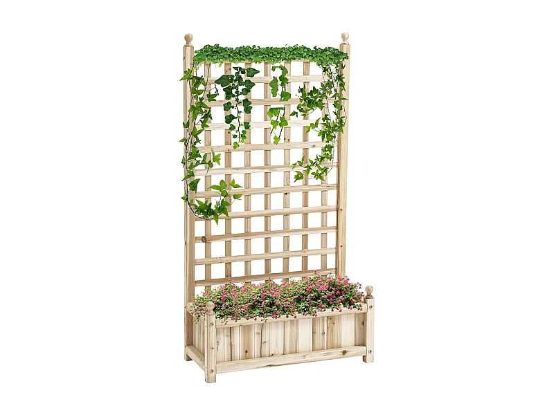 Plantenbak met latwerk,Klimplant,Hout,Natuurlijk,64 x 28 x 120 cm