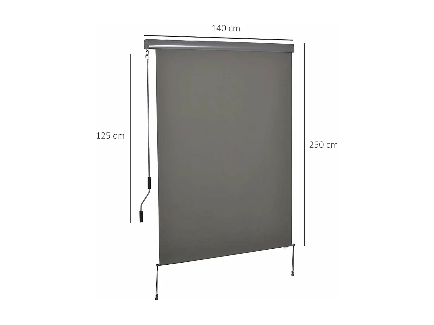 Verticale luifel Marquise de balcon Windbreak zijluifel Visuele bescherming met zwengel Polyester+aluminium stof Grijs 250 x 140 cm