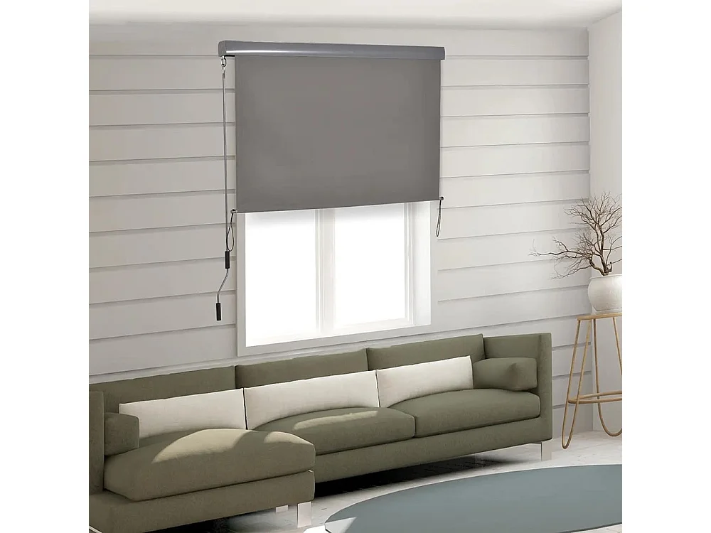 Verticale luifel Marquise de balcon Windbreak zijluifel Visuele bescherming met zwengel Polyester+aluminium stof Grijs 250 x 140 cm