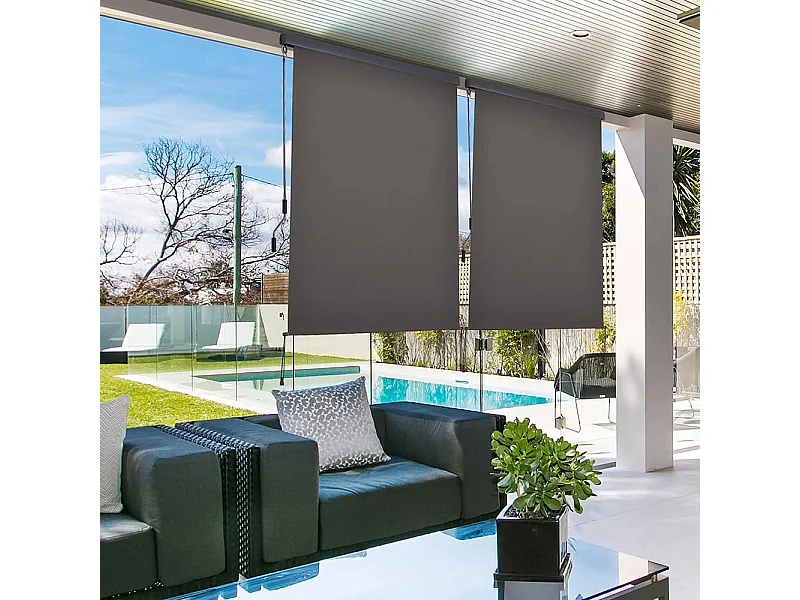 Verticale luifel Marquise de balcon Windbreak zijluifel Visuele bescherming met zwengel Polyester+aluminium stof Grijs 250 x 140 cm