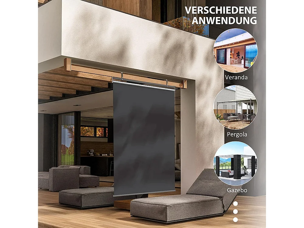 Verticale zonwering, in hoogte verstelbaar, ketting, haken inbegrepen, 124 cm x 222 cm, donkergrijs