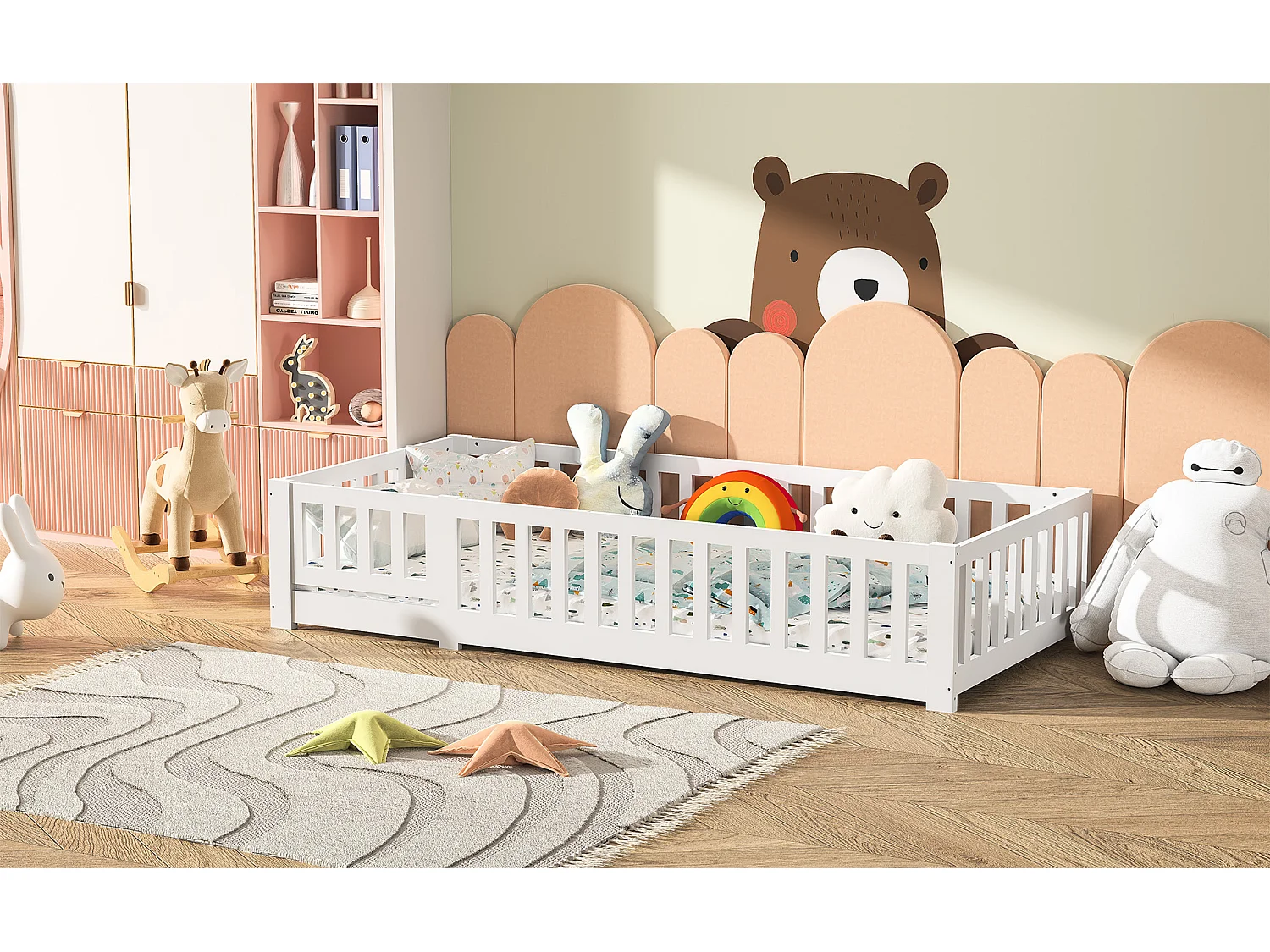 Struttura letto per bambini 90*200cm con doghe anticaduta, Include rete a doghe, pino bianco massiccio