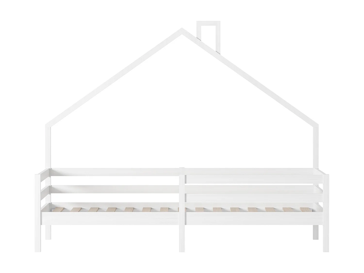 Kinderbed 90x200 cm, kinderstapelbed van grenenhout, met open haard, valbeveiliging, stevige lattenbodem, wit