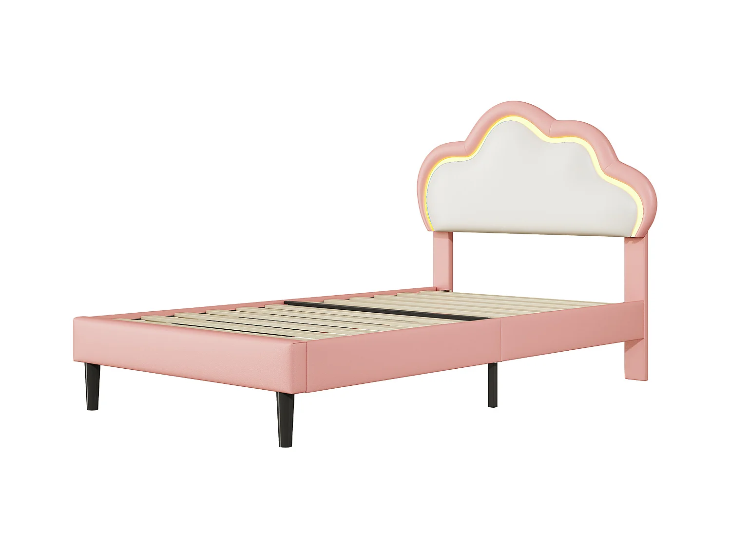 Lit rembourré nuage, avec sommier à lattes, 90 x 200 cm, PU,gris+beige