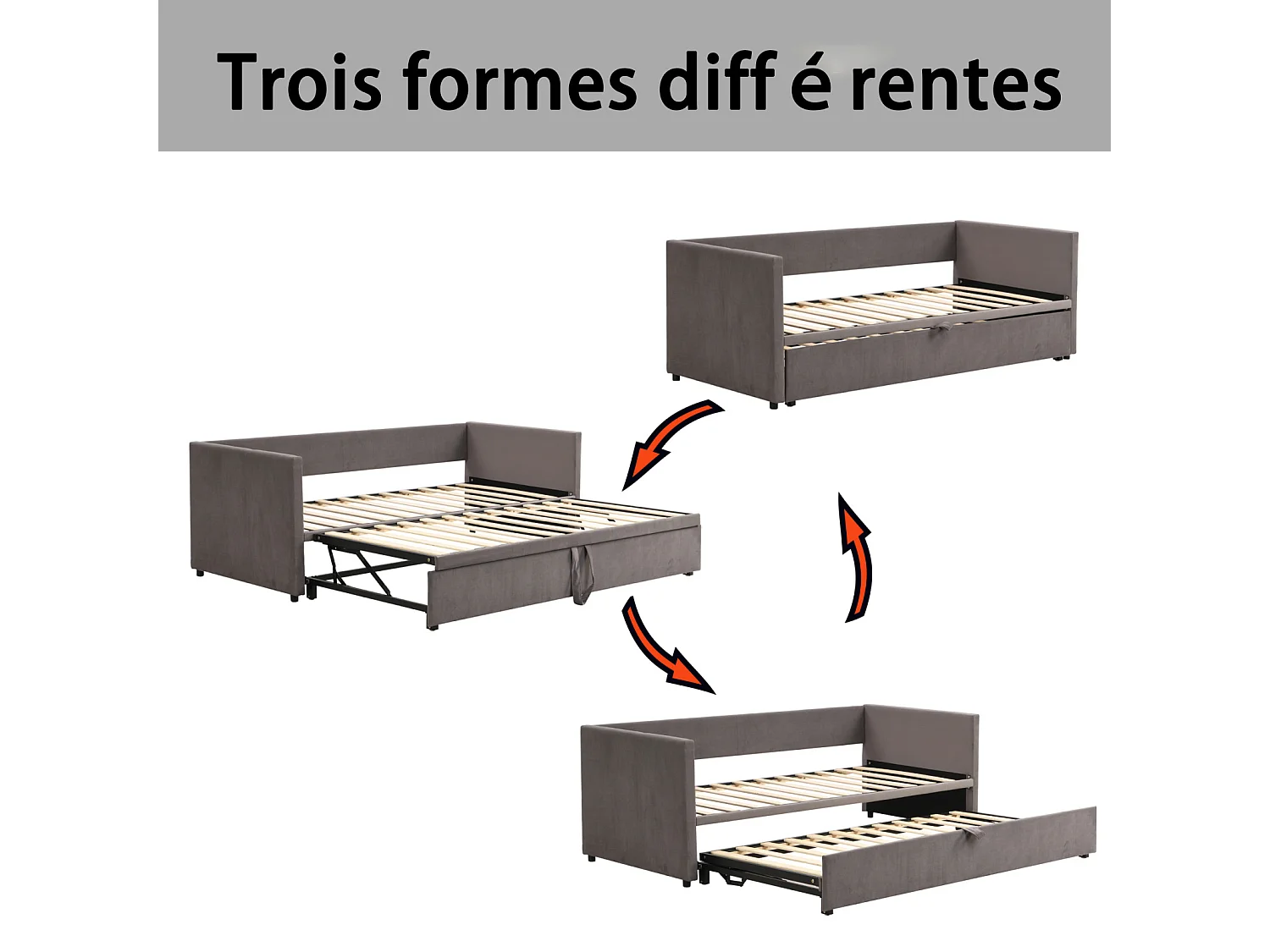 Divano letto estraibile 90/180*200 cm con rete a doghe in velluto delicato sulla pelle, grigio