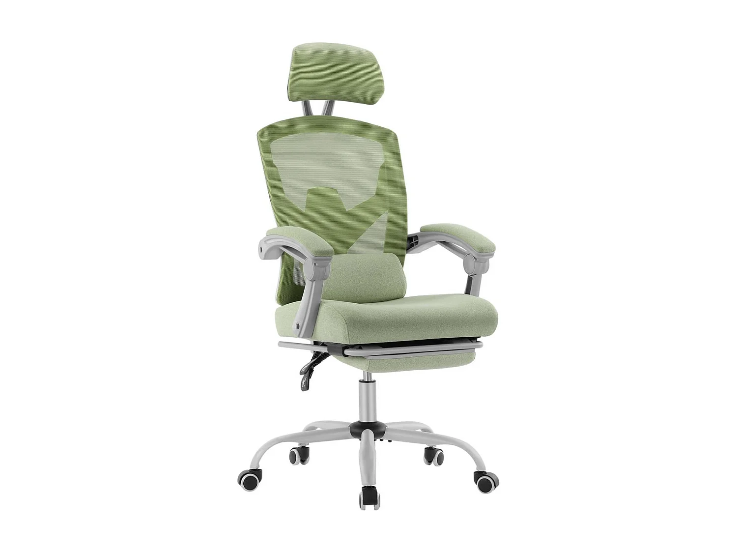 Chaise de bureau pivotante avec coussin de soutien lombaire et accoudoirs rembourrés, repose-pieds rétractable ergonomique, vert