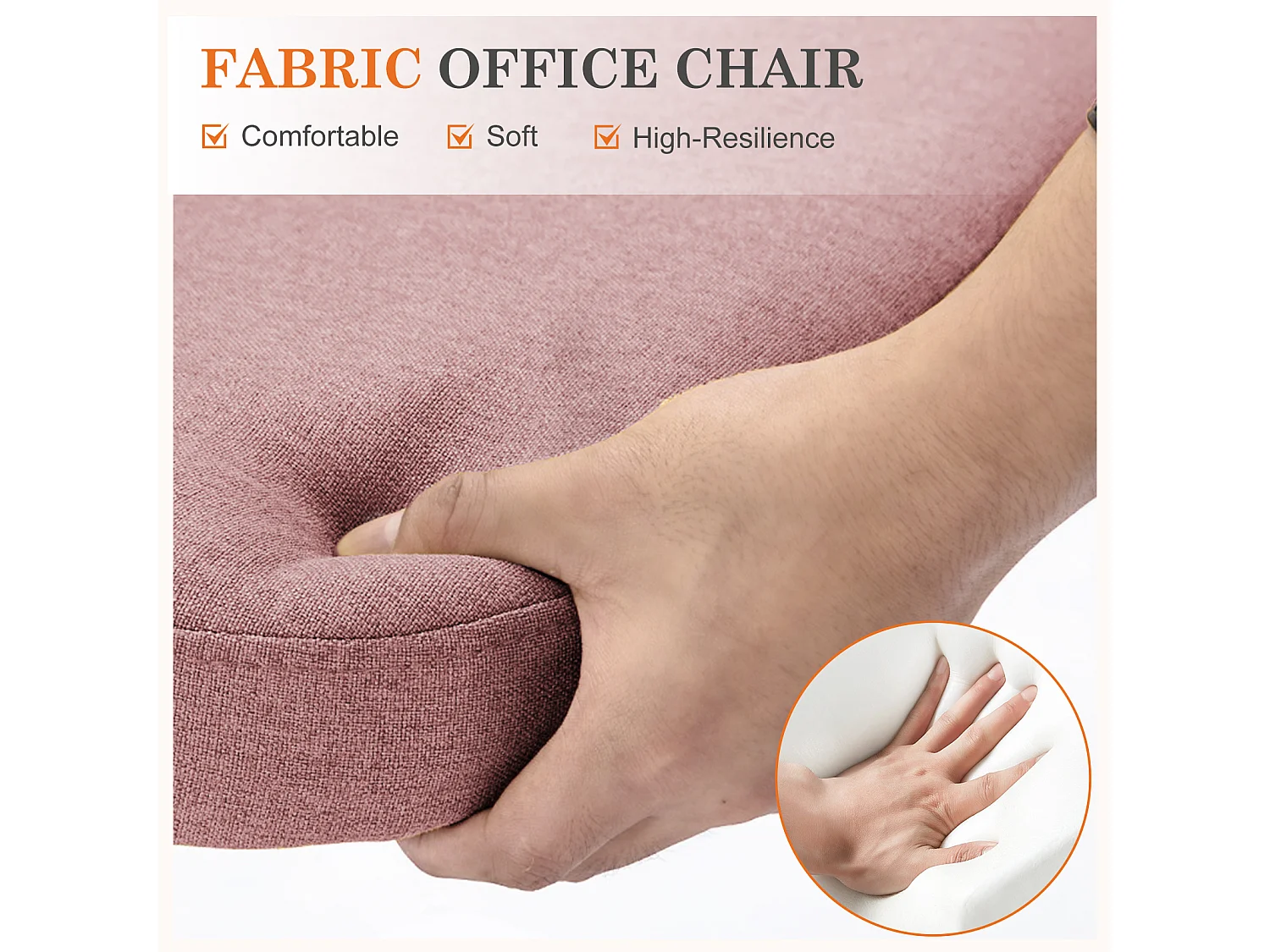 Chaises de bureau pivotantes,Sans accoudoirs,Chaises de bureau réglables avec roulettes,Tissu,Rose