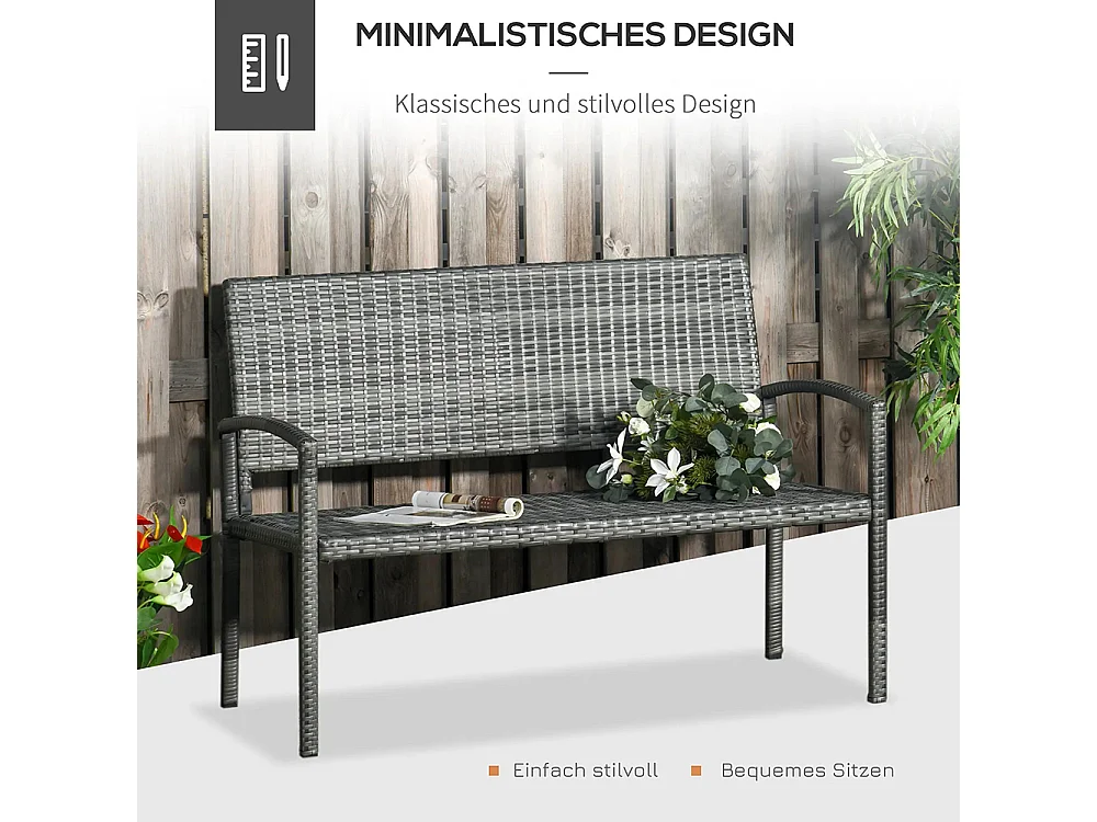Tuinbank, rotanlook, met stalen frame, 2 zits, bruin, 122 x 60 x 87cm