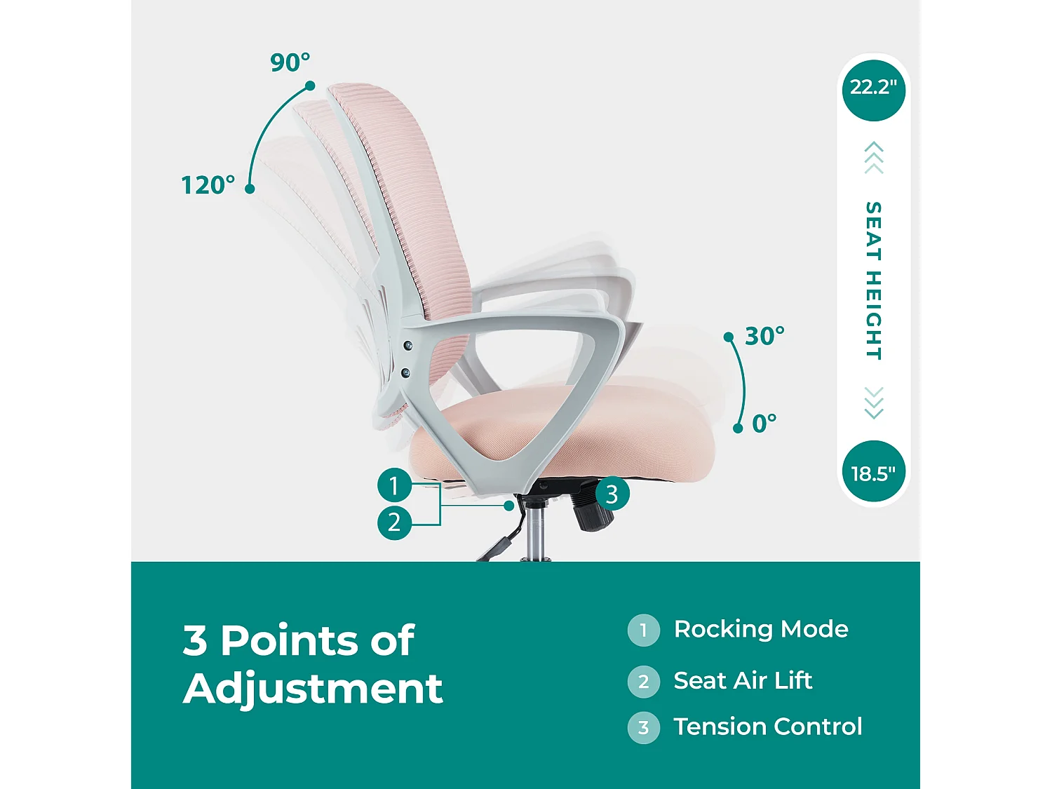 Bureaustoel met verstelbare voetring,Grote bureaustoel voor staand bureau,Bureaustoelen baliehoogte,Roze