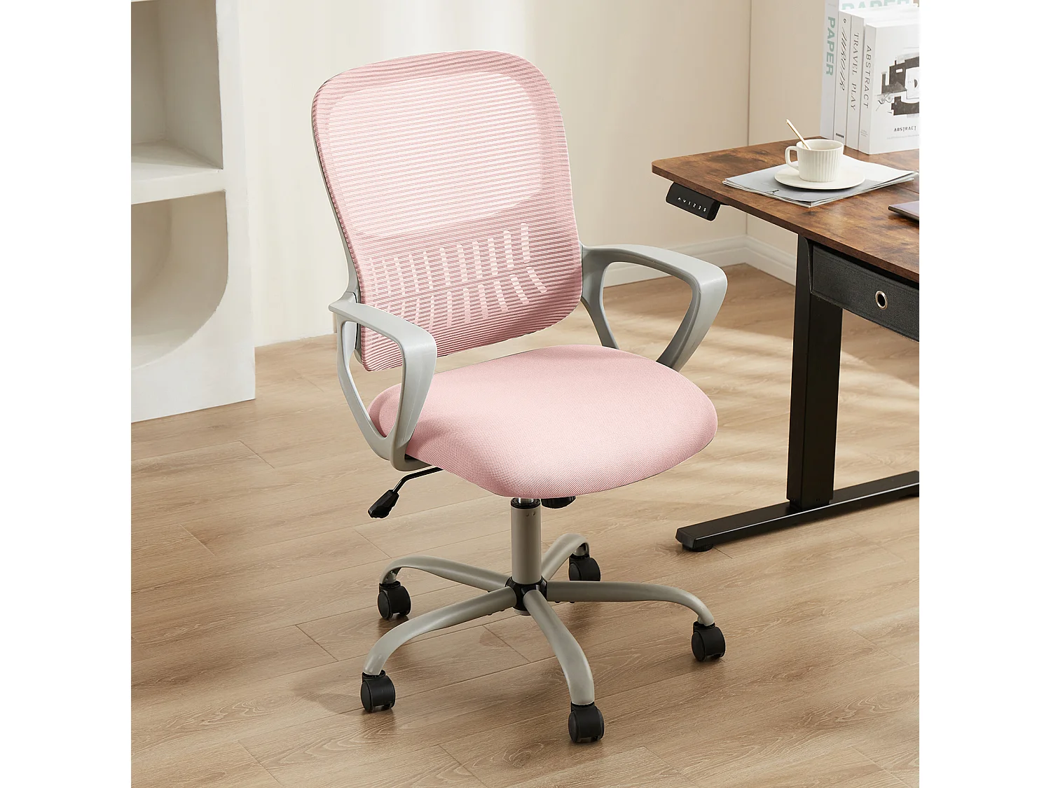 Chaise de bureau avec anneau de pied réglable,Chaise de bureau pour bureau debout,Chaises de bureau à hauteur de comptoir,Rose