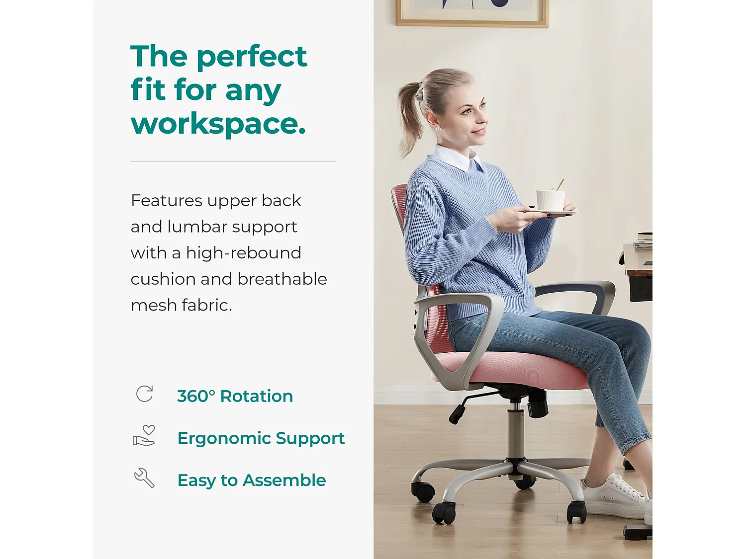 Chaise de bureau avec anneau de pied réglable,Chaise de bureau pour bureau debout,Chaises de bureau à hauteur de comptoir,Rose