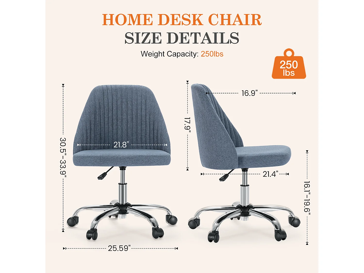 Bureaustoelen,Zonder armleuningen,Verstelbare bureaustoelen met zwenkwielen,Stof,Blauw