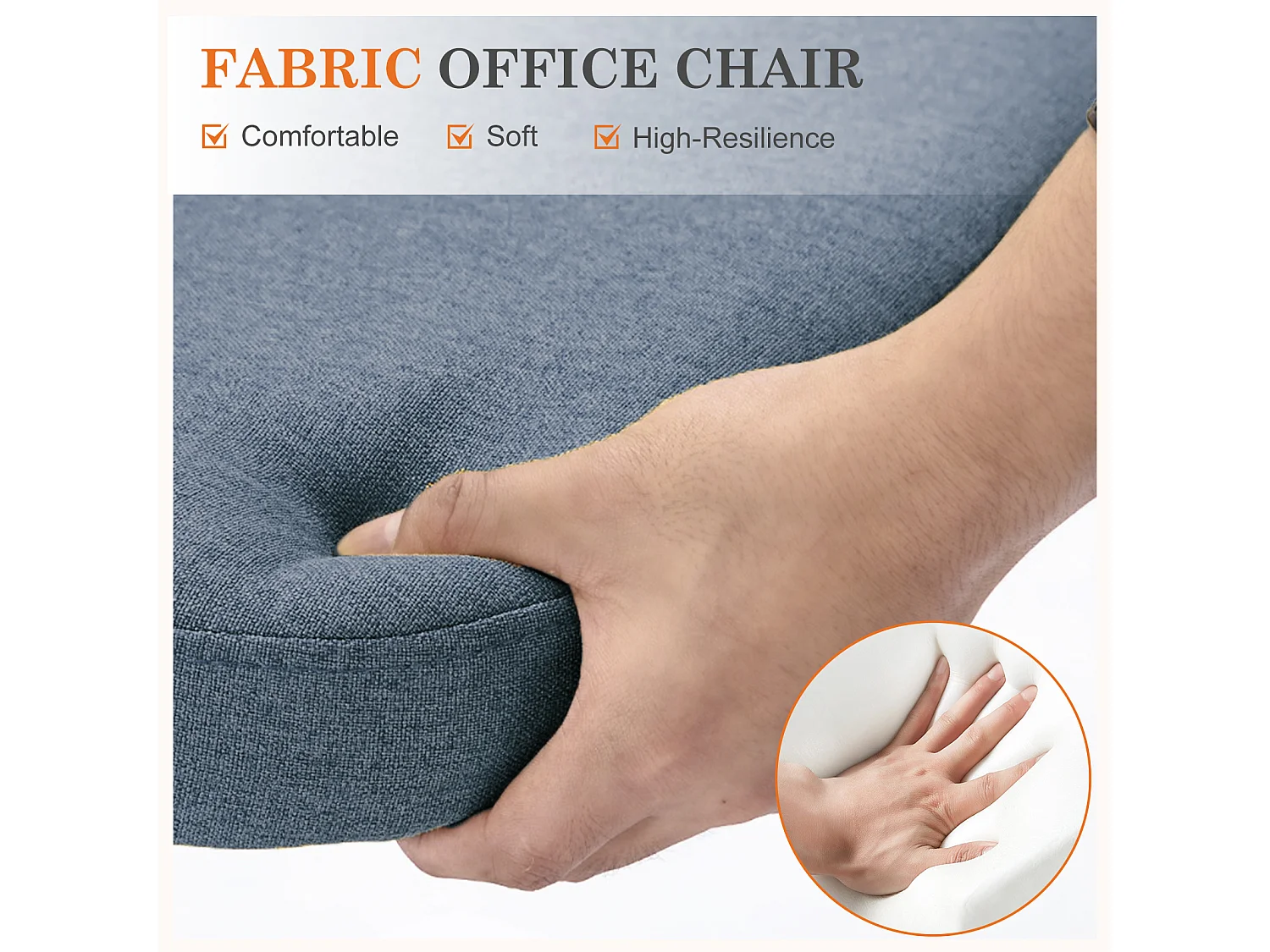 Chaises de bureau pivotantes,Sans bras,Chaises de bureau réglables avec roulettes,Tissu,Bleu