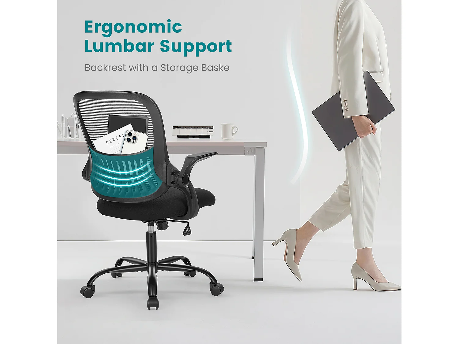 Bureaustoel met verstelbare voetring, lange bureaustoel voor staand bureau, baliehoogte bureaustoelen, zwart