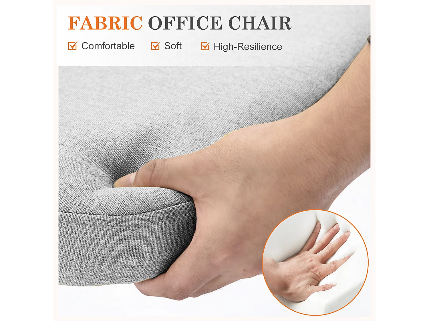 Chaises de bureau pivotantes,Sans accoudoirs,Chaises de bureau réglables avec roulettes,Tissu,Gris