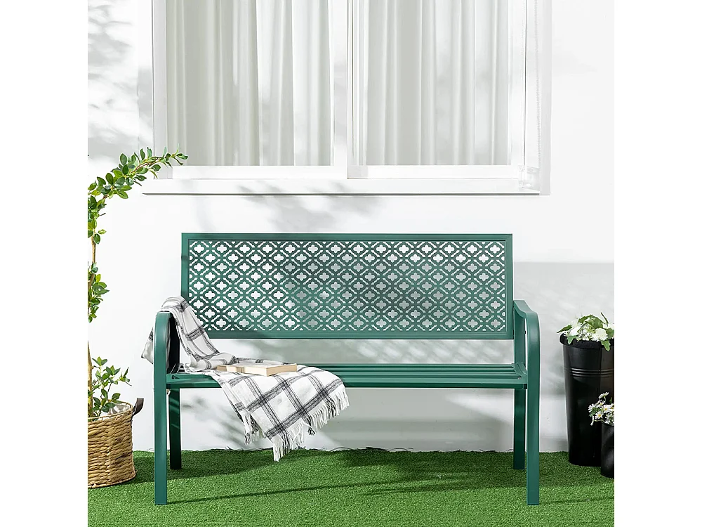 Metalen tuinbank, 2-zits, weerbestendig, 127 cm x 63 cm x 83 cm, groen