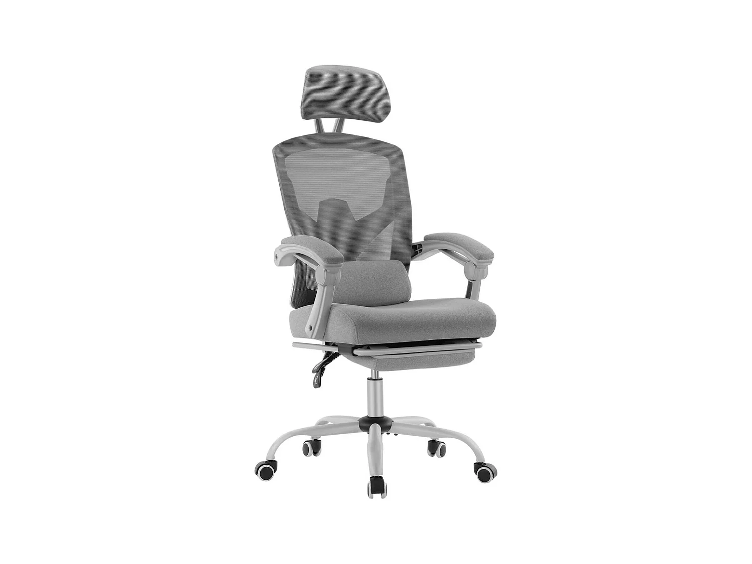 Chaise de bureau pivotante avec coussin de soutien lombaire et accoudoirs rembourrés, repose-pieds rétractable ergonomique, gris