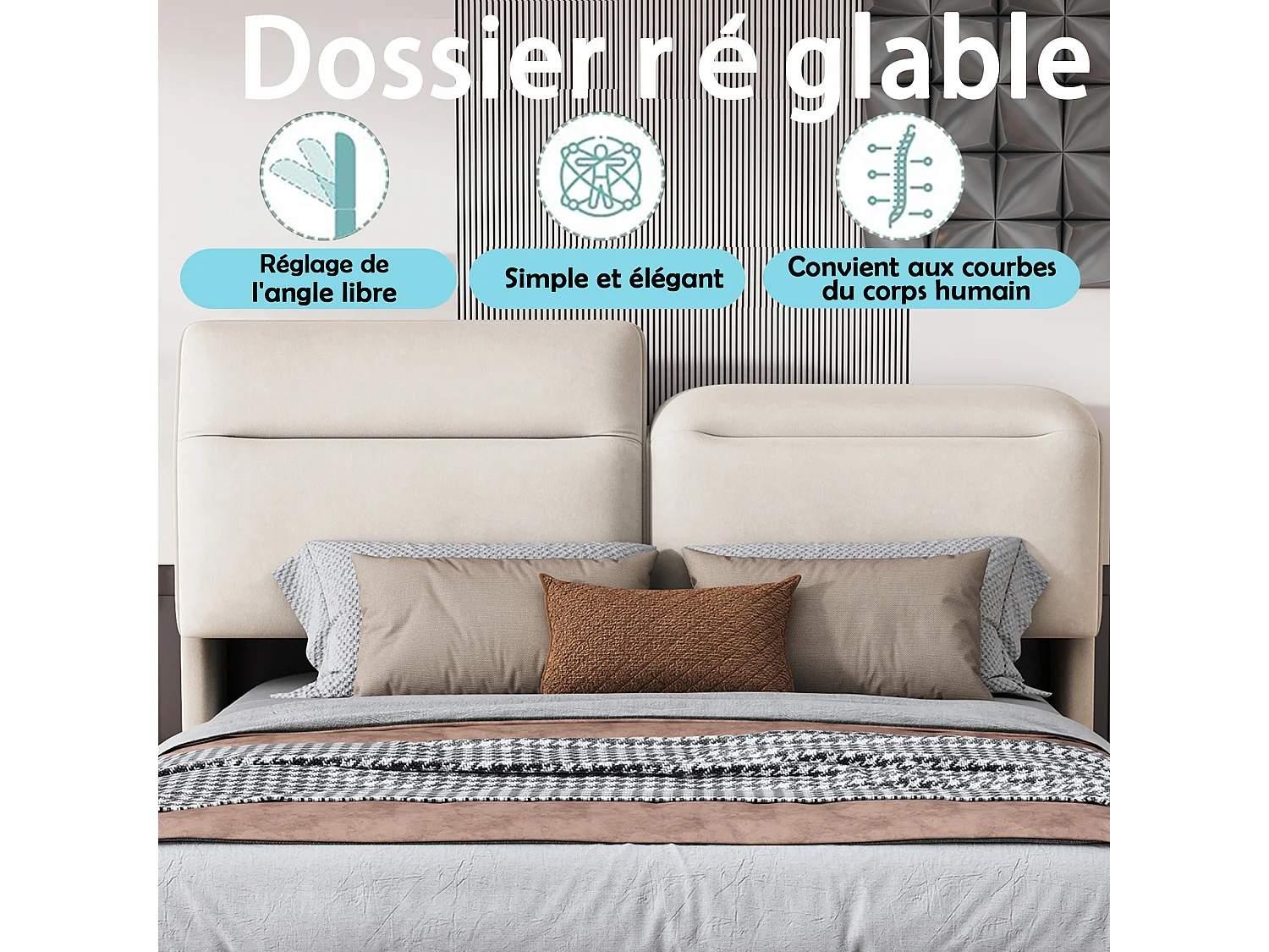 Contenitore idraulico, letto matrimoniale 160*200cm, comodino pieghevole, con LED, velluto, beige