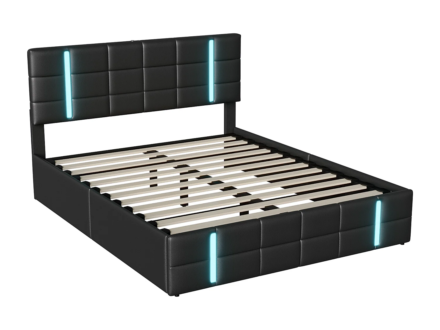 letto matrimoniale 140*200cm con lampada, piastra in acrilico satinato sulla lampada, con due interfacce USB, PU nero