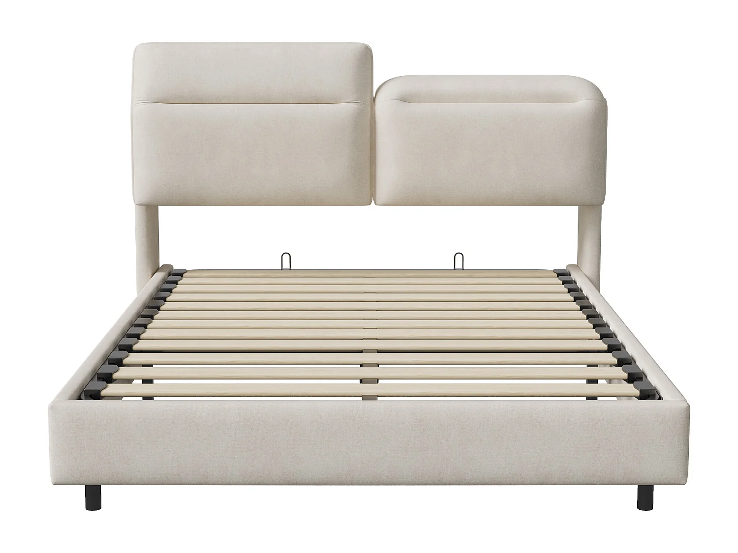 Rangement canne hydraulique, lit double 140*200cm, table de chevet pliante, avec LED, velours，beige