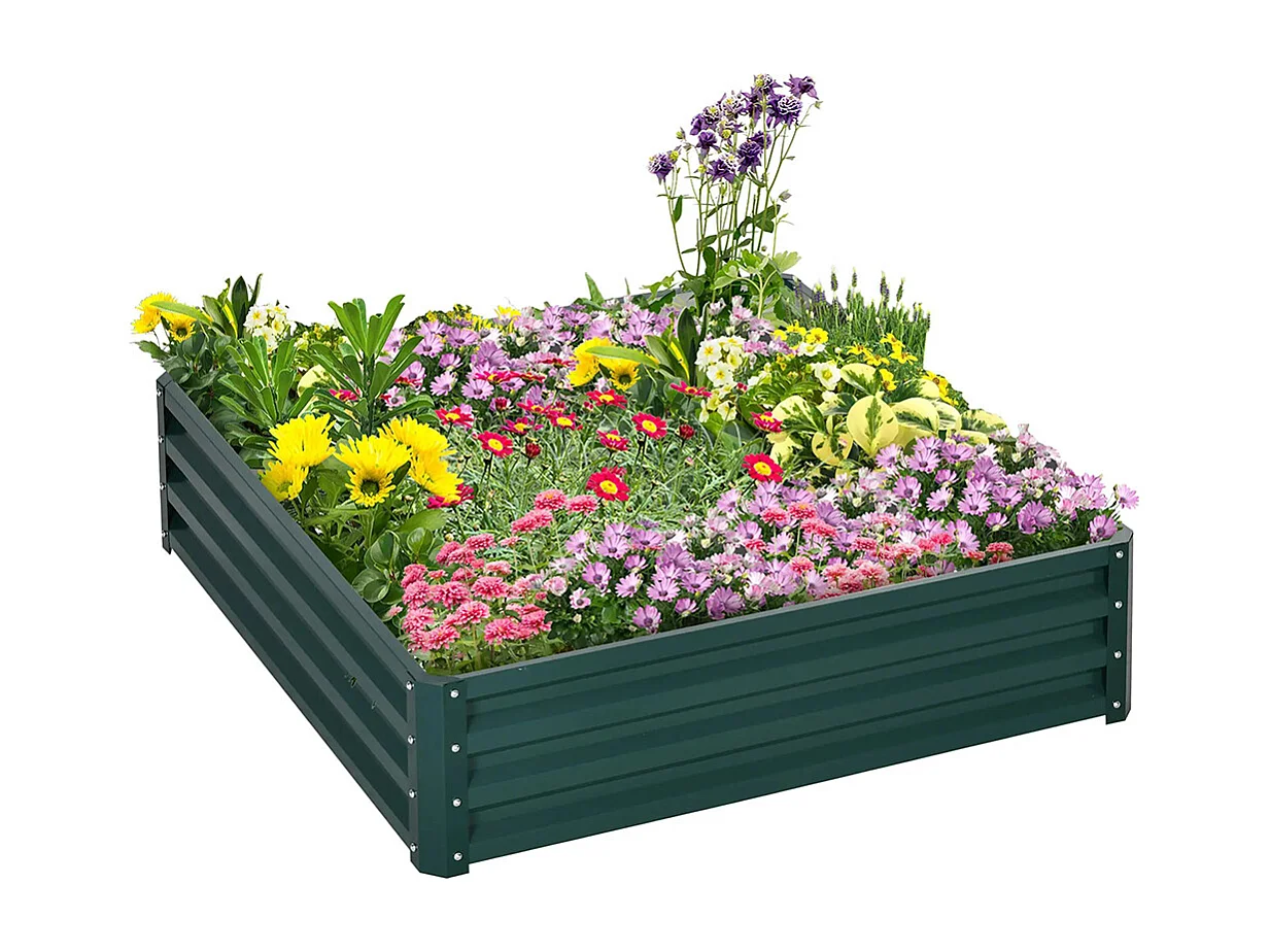 Outsunny Tuinbed, Plantenbak met Stalen Frame, Zilver, 120 x 120 x 30 cm | Netherlands