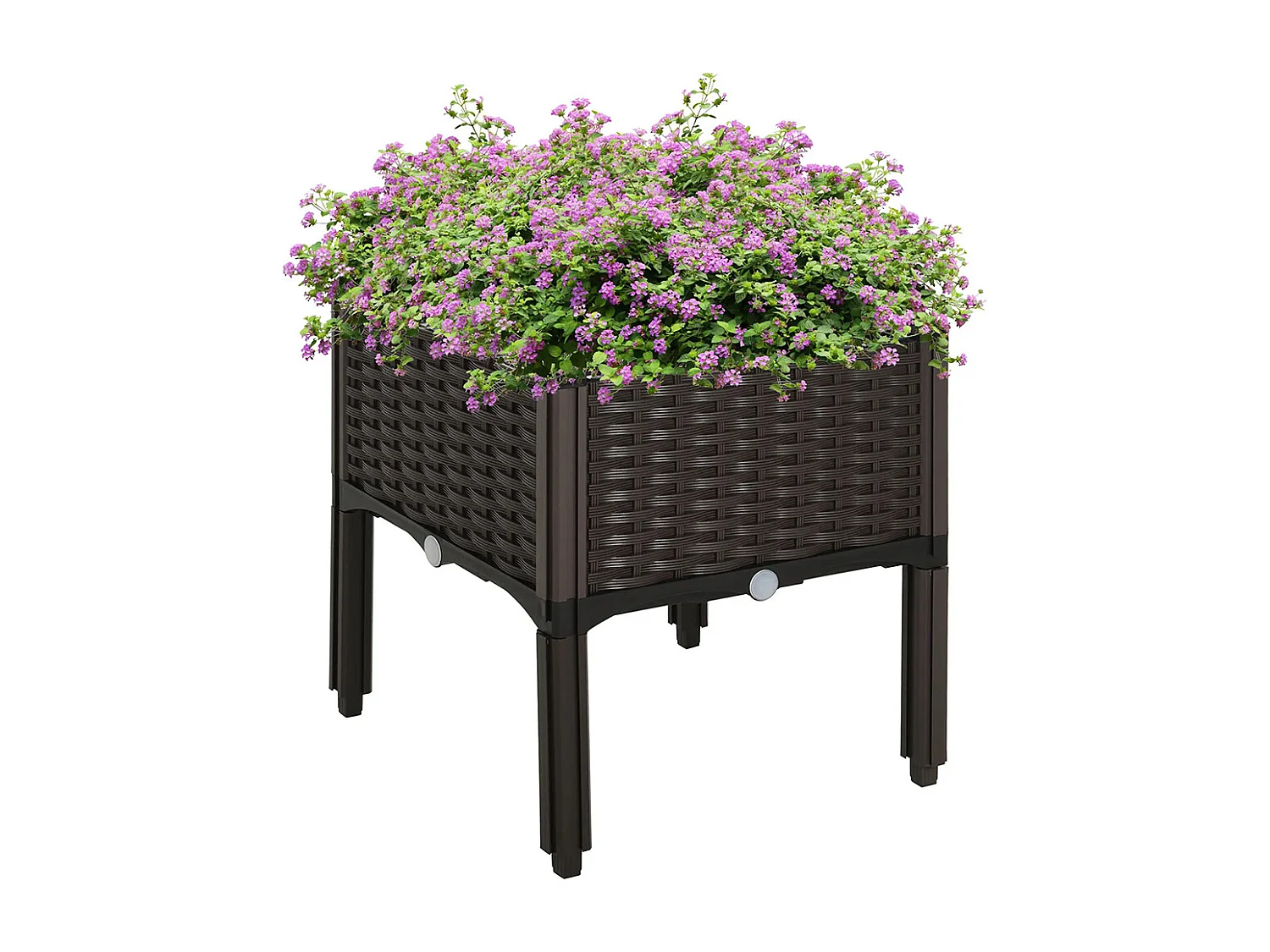 Verhoogde plantenbak, Plantenbak met drainagegaten, Plantenbak in rotan look, kunststof, bruin, 40 x 40 x 44 cm