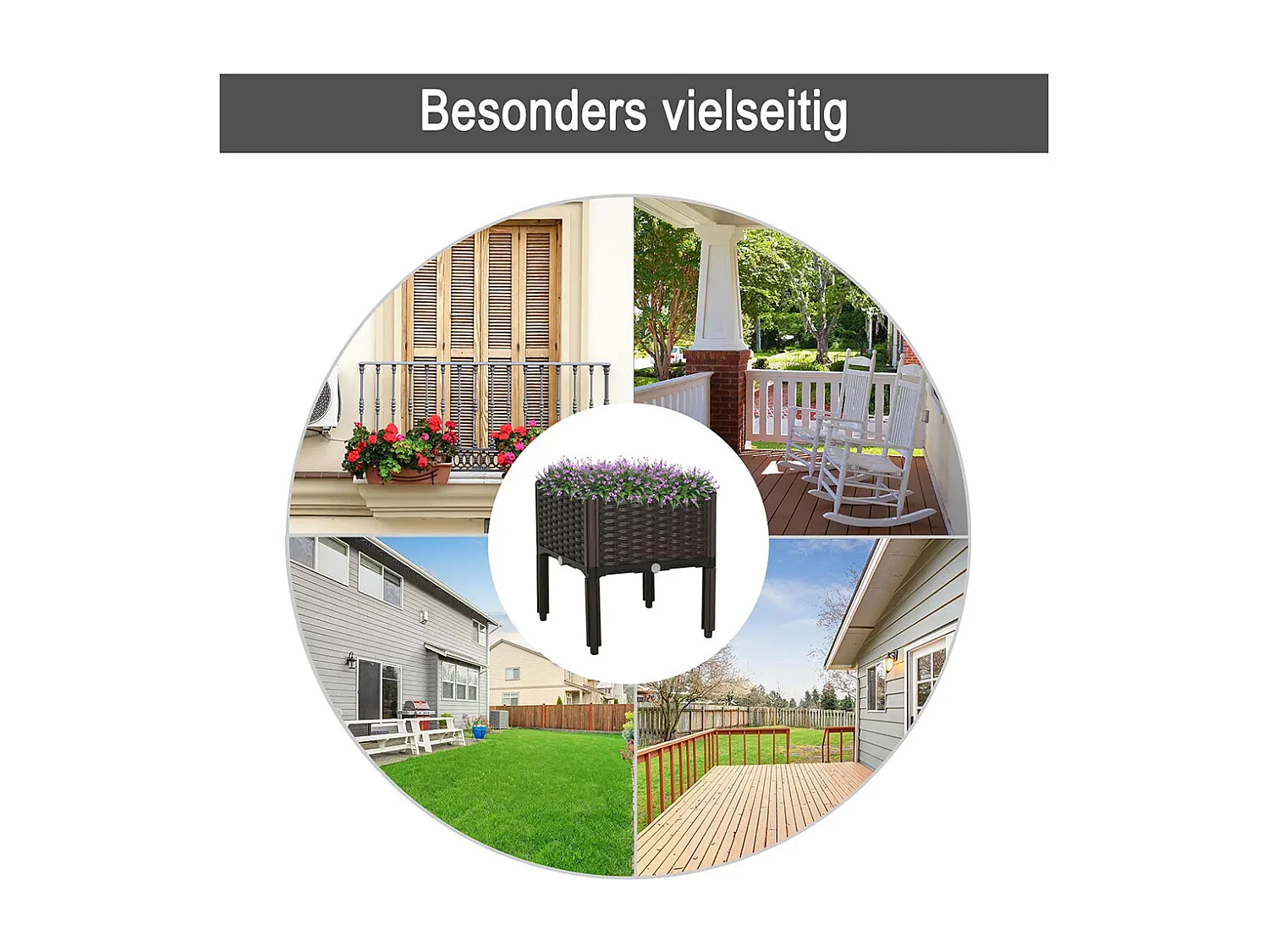 Verhoogde plantenbak, Plantenbak met drainagegaten, Plantenbak in rotan look, kunststof, bruin, 40 x 40 x 44 cm