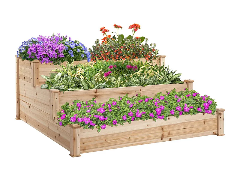 Plantenbak,Verhoogde bak 3 niveaus,Bloementrap voor balkon,124 x 124 x 56 cm