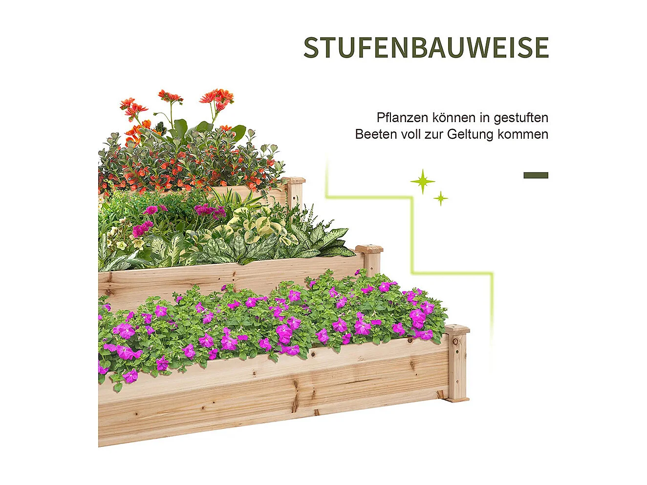 Jardinière,Plateau surélevé 3 niveaux,Escalier de fleurs pour balcon,124 x 124 x 56 cm