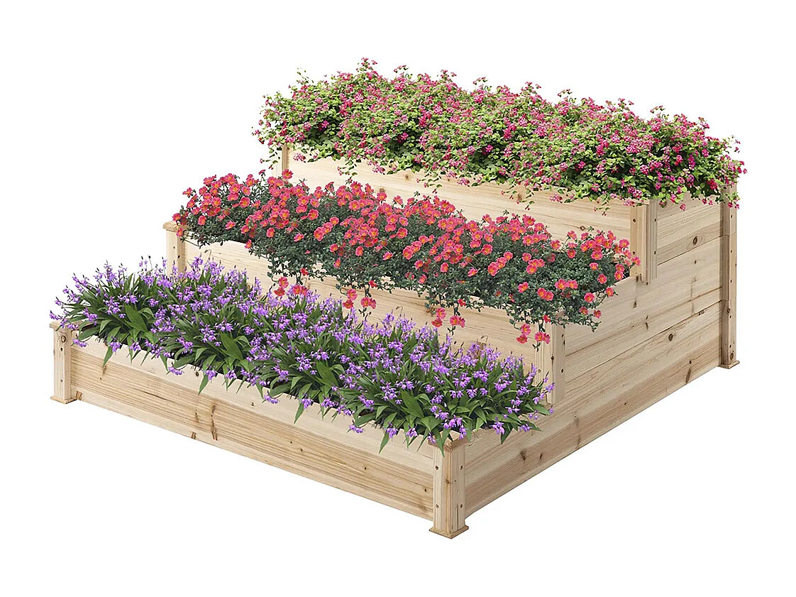 Jardinière,Plateau surélevé 3 niveaux,Escalier de fleurs pour balcon,124 x 124 x 56 cm