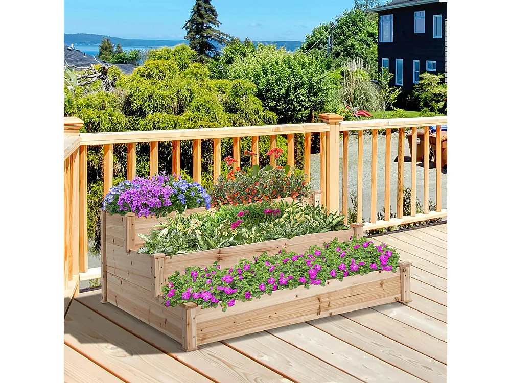 Jardinière,Plateau surélevé 3 niveaux,Escalier de fleurs pour balcon,124 x 124 x 56 cm