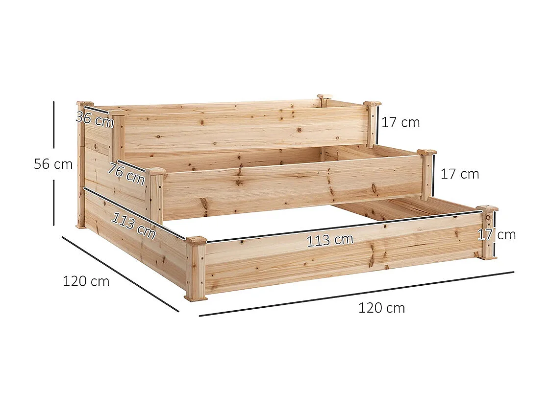 Jardinière,Plateau surélevé 3 niveaux,Escalier de fleurs pour balcon,124 x 124 x 56 cm