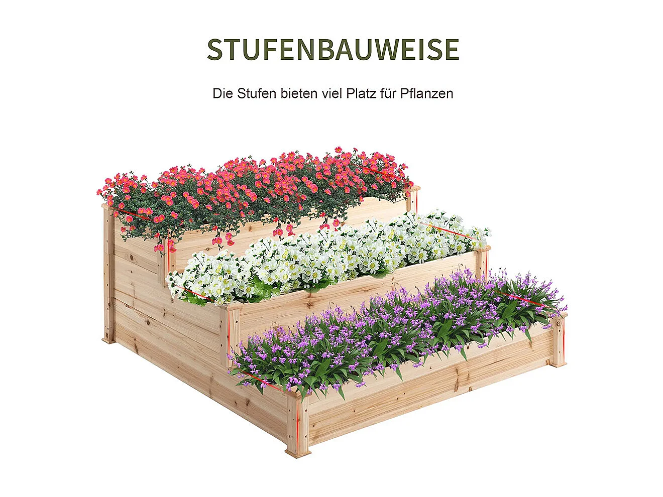 Jardinière,Plateau surélevé 3 niveaux,Escalier de fleurs pour balcon,124 x 124 x 56 cm