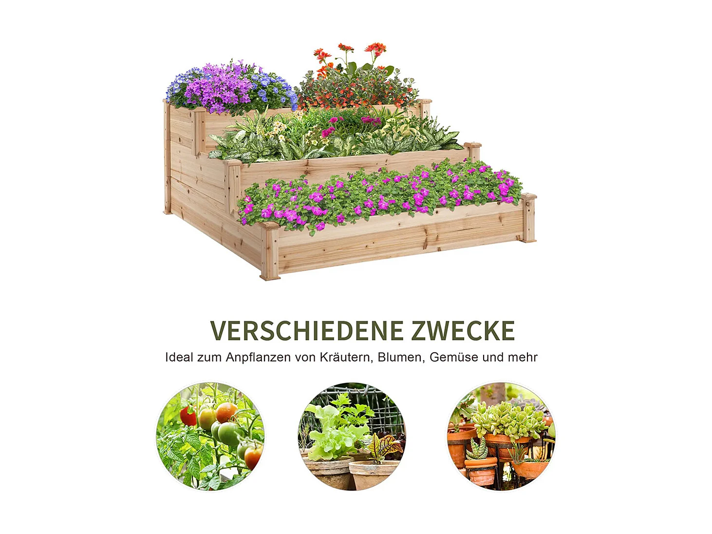 Jardinière,Plateau surélevé 3 niveaux,Escalier de fleurs pour balcon,124 x 124 x 56 cm