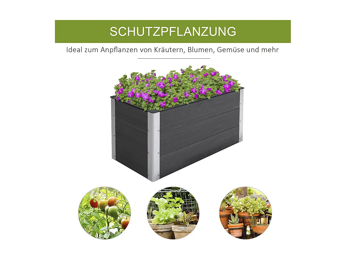 Plantenbak, Aluminium plantenbak, Tuinplantenbak, bodemloos, 100x50x55,5 cm