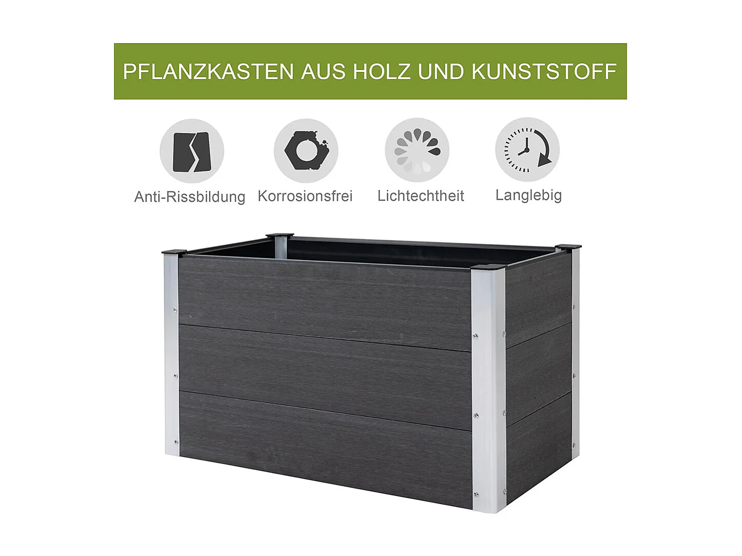 Plantenbak, Aluminium plantenbak, Tuinplantenbak, bodemloos, 100x50x55,5 cm