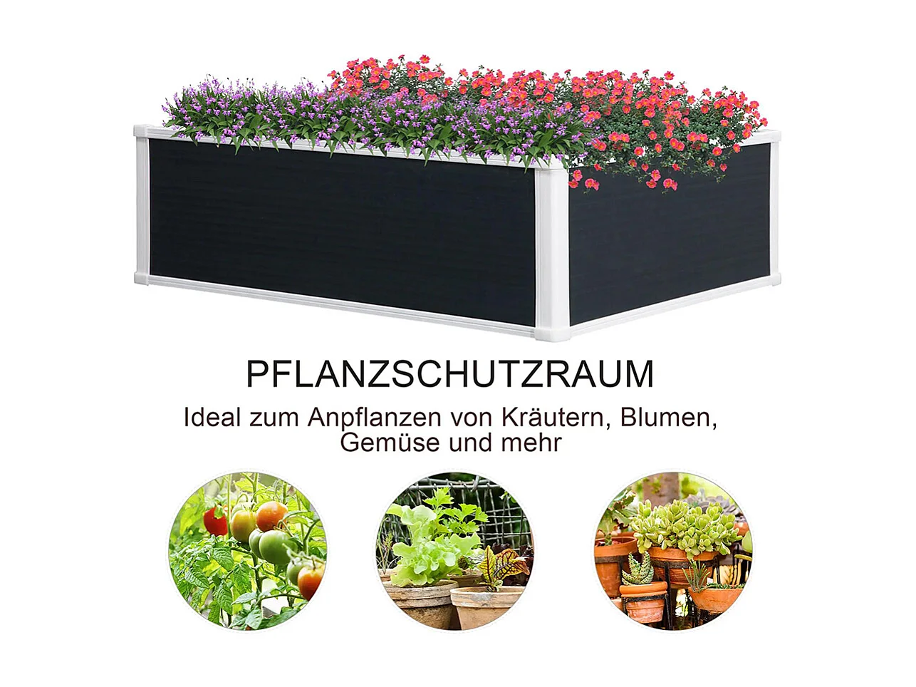 Plantenbak, plantenbak, met drainagefunctie, bescherming tegen ongedierte, kunststof, grijs, 100 x 80 x 30 cm