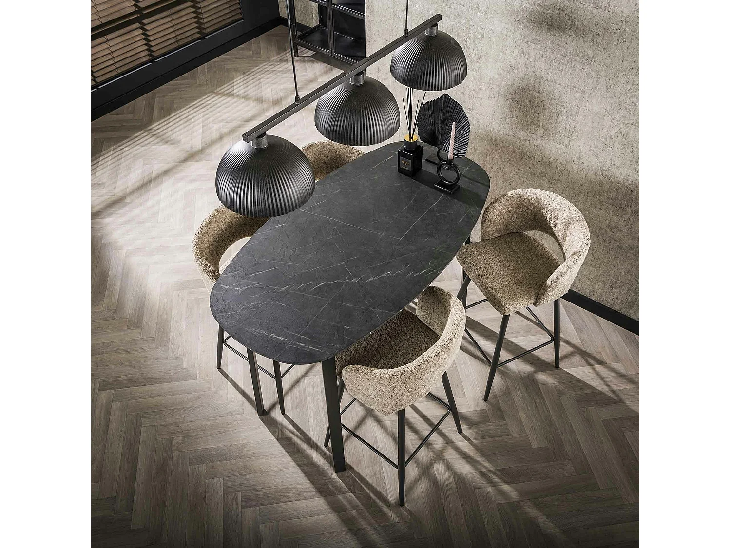 Table haute de cuisine forme organique avec effet marbre 140 cm RALF